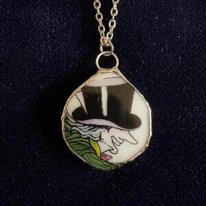 Mad hatter necklace, repurposed china dish
